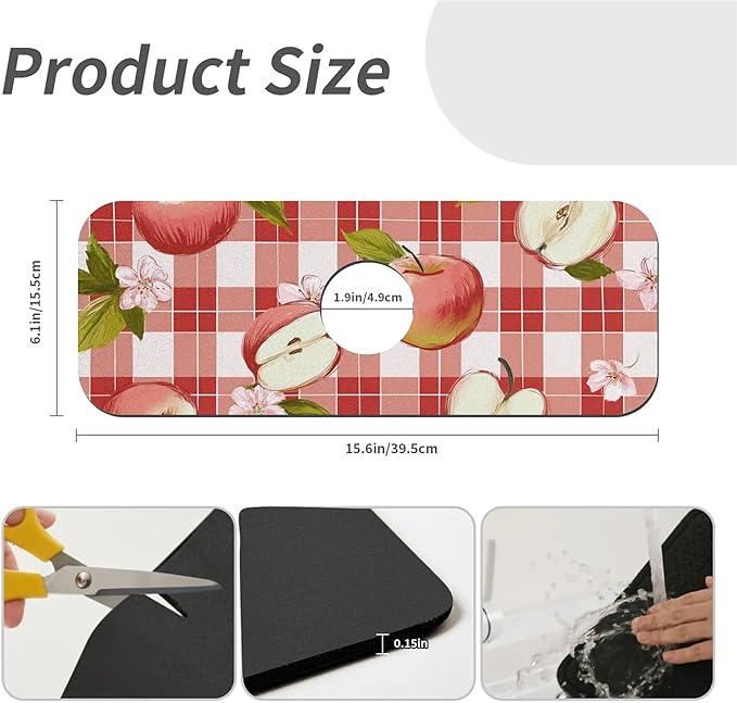 Kitchen Sink Splash Guard，Apple-on a checkered Faucet Mat Sink Gadgets-Super
