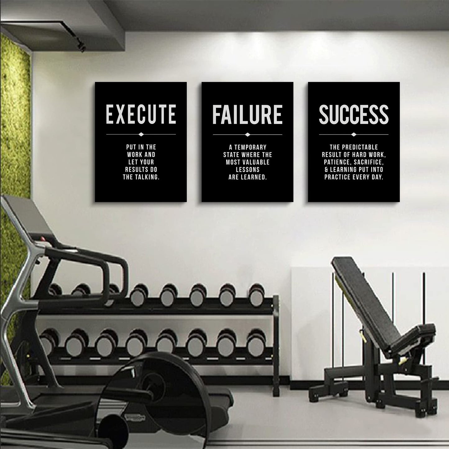 Framed Canvas Wall Art Success Quote For Office, Black Large Positive Motivational Poster, Set of 3, Execute Failure Definition, Inspirational Print (A-3pcs,12x16inchx3pcs)