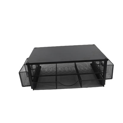 2-Tier Monitor Stand with Drawer, Laptop Stand with Storage for Desk, Heavy Duty Iron Computer Stand Riser & Desk Organizer with Drawers, Home Office Mesh Shelf for Monitor up to 32 Inch (Black)