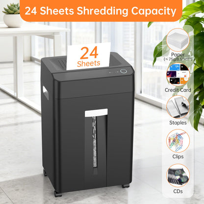 Locksworth Heavy Duty Paper Shredder, 24-Sheet Cross-Cut Shredder, P-4 Security with 8.9 Gal Pull-Out Bin, Credit Card/Staple/Clip/CDs Heavy Duty Commercial Shredder for Office Use
