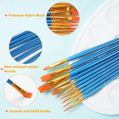 72 Pcs Painting Brush Palette Set, 60 Pcs Paint Brushes with 12 Pcs Palettes to Create Art Paint Oil Watercolor