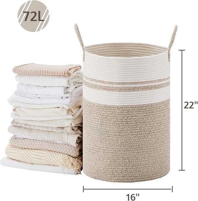 VIPOSCO Large Laundry Hamper, Tall Woven Rope Storage Basket