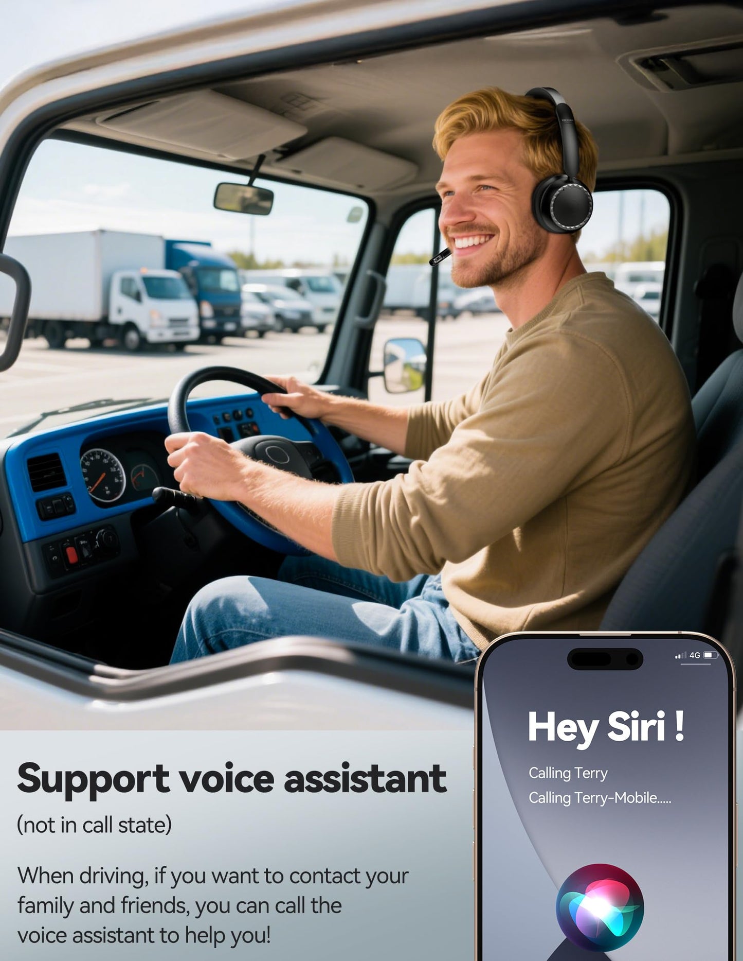 TECKNET Wireless Headset, 5.3 ENC Bluetooth Headset with Microphone, Computer Headset Rechargeable, USB Dongle, Charging Base, On-Ear Headphones for Trucker/Remote Work/Call Center