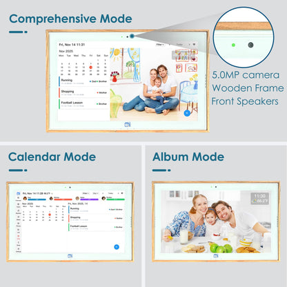USIN 15.6 inch Wooden Digital Calendar, Wall Touch Screen Home Organizer, Family Chore Charts and Meal Planner, Interactive Display schedule, Desk and Wall Mounted, Smart Electronic Calendars with Free App