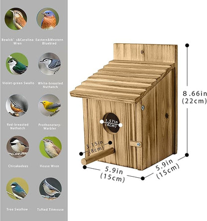 Wood Bird Houses for Outside with Pole Wooden Bird House for Finch Bluebird Cardinals Hanging Birdhouse Clearance Garden Country Cottages