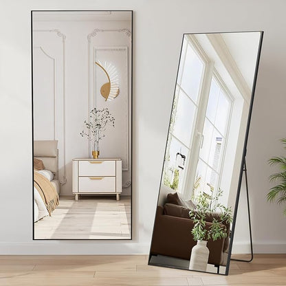NEWBULIG Mirror Full Length, 64"x21" Body Wall Mirrors with Shatter-Proof Glass, Upgraded Floor Standing Mirror, Hanging or Leaning, with Stand Aluminum Alloy Frame for Home Decor, Bedroom, Black