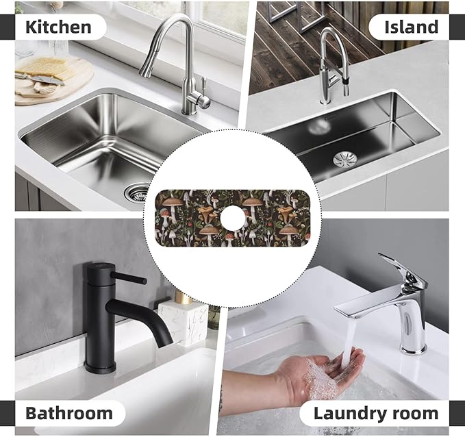 Mushroom Mushrooms Fern Forest Autumn Kitchen Sink Splash Guard Faucet Mat