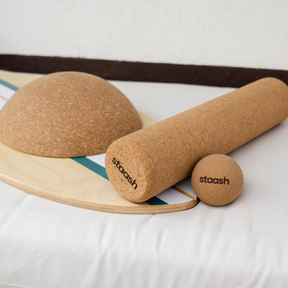 STAASH® Birch Wood Balance Board Full Kit – Wobble Trainer with Cork Roller, Mat, Ball & Disc – Eco-Friendly Core Trainer for Surf, Yoga, Fitness, Rehab – Video Library Included (Cacao)