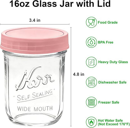 4-Pack 16oz Overnight Oats Containers with Lids, Chia Seed Pudding Jars Yogurt Containers with Lids, Wide Mouth Glass Mason Jars with Airtight Lids, Glass Meal Prep Food Storage Containers