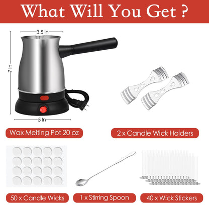 TOKPELA Wax Melter for Candle Making, Stainless Steel Electric Candle Wax Melter, Double Pouring Spout Candle Wax Melting Pot with 51IN Cord and Hot Plate, Candle Making Pot Kit for Beginners
