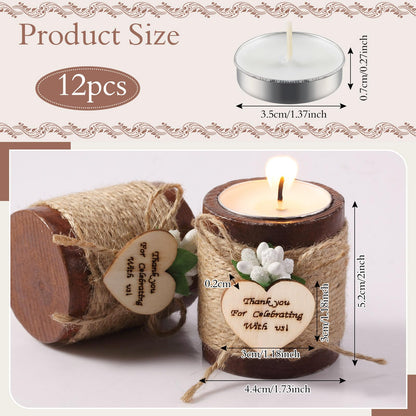 Treela 12 Pcs Wood Tealight Candle Holder Bridal Shower Tealight Holder Rustic Wooden Cylinder Candle Holders with Tea Lights Candles for Wedding Baby Shower Party Favors Gift(Brown)