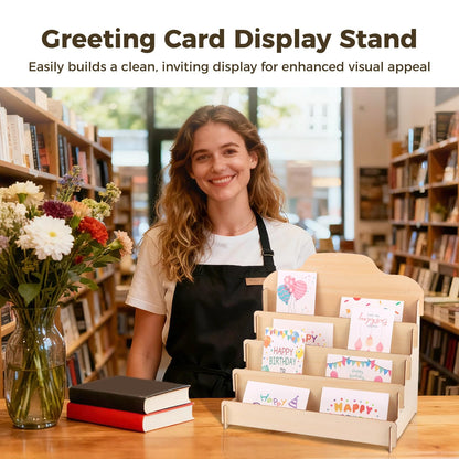 Anjetan 2 Pcs Greeting Card Display Stands, 4-Tier Wooden Ladder Racks, Large Card Holders, Sticker Organizer Stands for Postcards, Photos, Letters, Ideal for Home, Store Counter, Bookstore