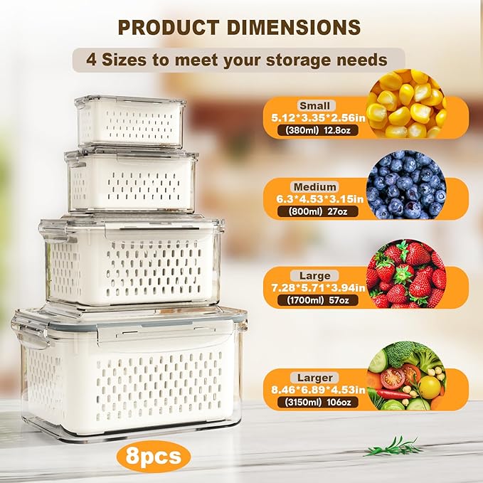 8 Pcs Fruit Storage Containers for Fridge