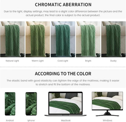 BOURINA Green Throw Blanket 50x60 Inches Throw Textured Solid Soft Sofa Couch Decorative Knit Blanket