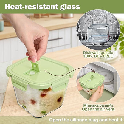Glass Soup Containers with lids 4 Cup, 32 oz Glass Storage Containers, Tall
