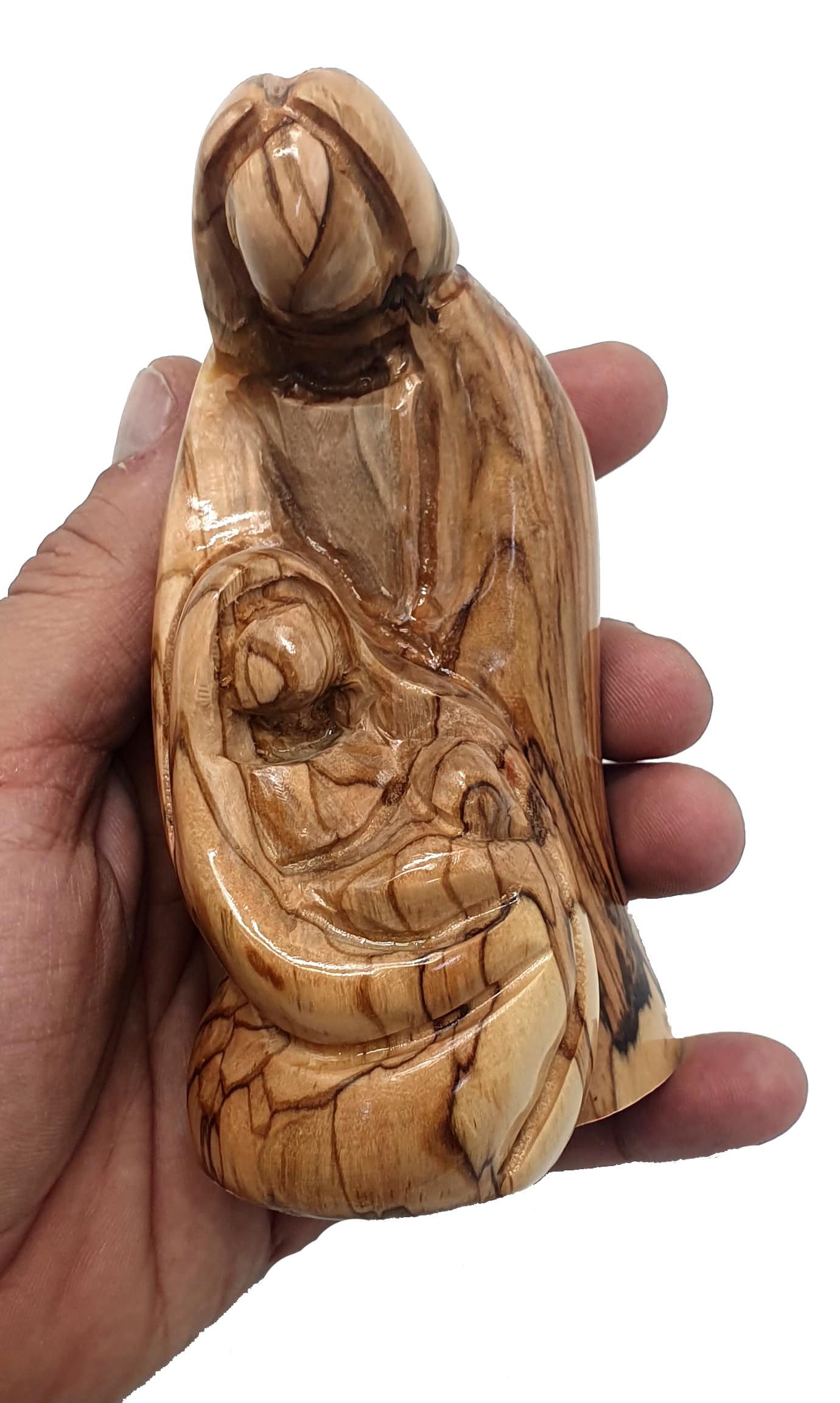 Zuluf Olive Wood Holy Family Nativity 4.9" - Hand Carved Mary Joseph Baby Jesus Figurines Christmas Scene Holy Land HOF050