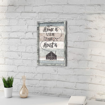 Positive Home Quotes Wall Art: Framed Inspirational Saying Wooden Picture Print Artwork Motivational Sweet Home Sign Painting Decor for Bedroom Living Room