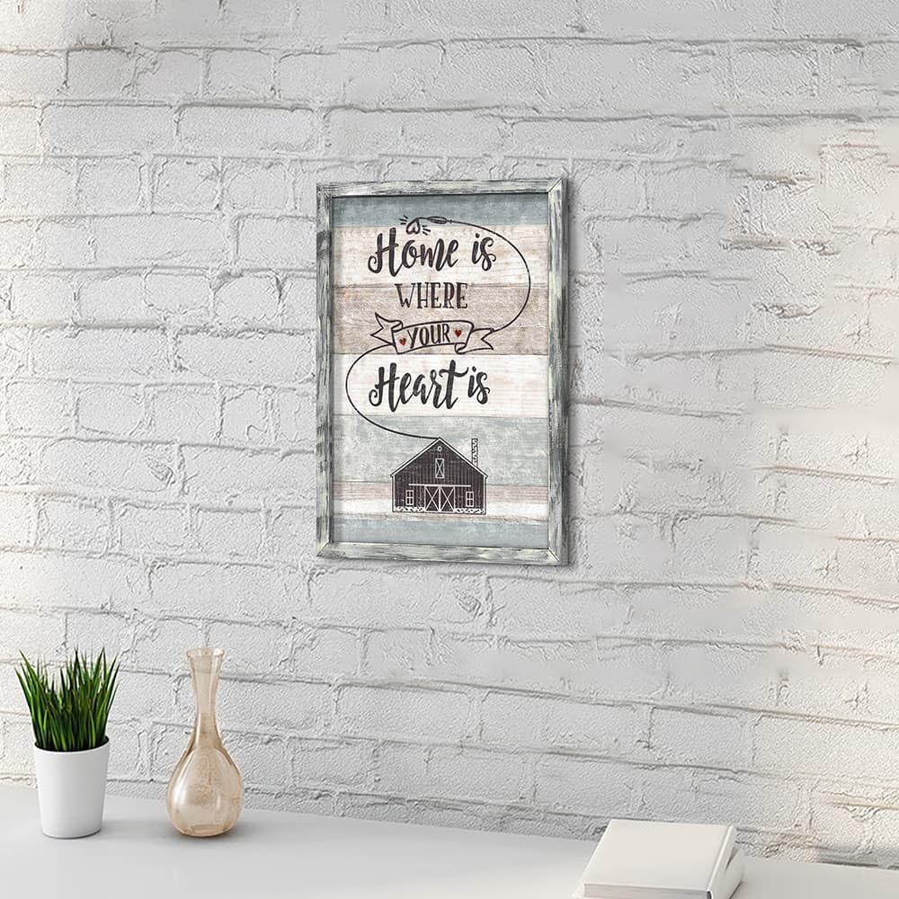 Positive Home Quotes Wall Art: Framed Inspirational Saying Wooden Picture Print Artwork Motivational Sweet Home Sign Painting Decor for Bedroom Living Room