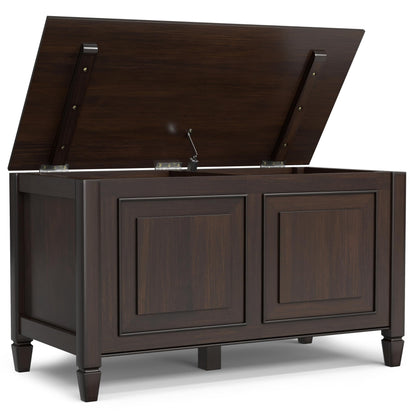 SIMPLIHOME Connaught Storage Bench - 36 inch Wide Solid Wood Small Trunk Bench in Chestnut Brown, Traditional Bench for Entryway with Lift-Up Lid and Dual Hidden Compartments