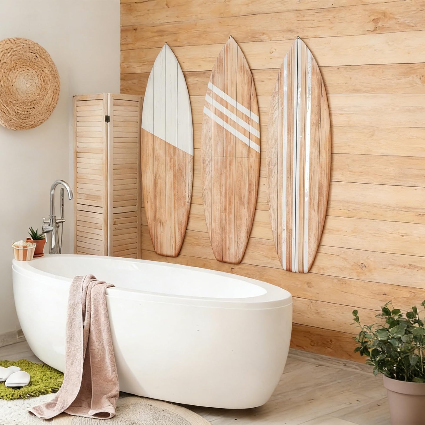 3 Pcs Surfboard Wall Decor, Large 32" x 10" Wooden Coastal Beach Wall Art, Surfboard Wall Hanging Decor for Bedroom Living Room, Nautical Summer Beach House Aesthetic Wall Decor, Ready to Hang Gift for Beach Lovers