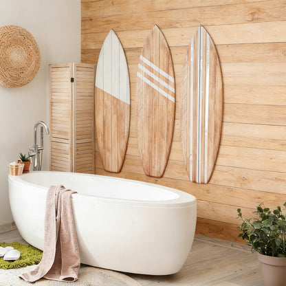 3 Pcs Surfboard Wall Decor, Large 32" x 10" Wooden Coastal Beach Wall Art, Surfboard Wall Hanging Decor for Bedroom Living Room, Nautical Summer Beach House Aesthetic Wall Decor, Ready to Hang Gift for Beach Lovers