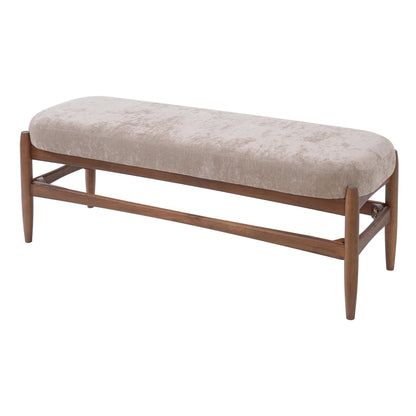 Christopher Knight Home Rubab 53.35" Chenille Fabric Upholstered End of Bed Ottoman Foot Rest, Wooden Ottoman Bench, Long Entryway Bench, Bedroom End of Bed Foot Stools, Light Brown + Walnut