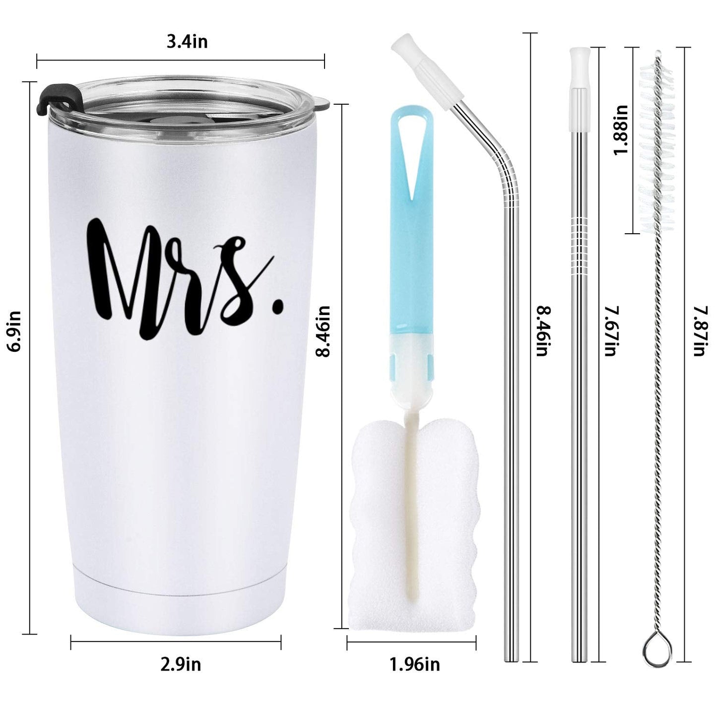 Mr and Mrs Tumbler Set of 2 Stainless Steel Travel Tumbler Ideas for Newlyweds Couples Wife Bride To Be Newly Engaged Bridal Shower, Insulated Travel Tumbler for Wedding Engagement(20 oz, Black&White)