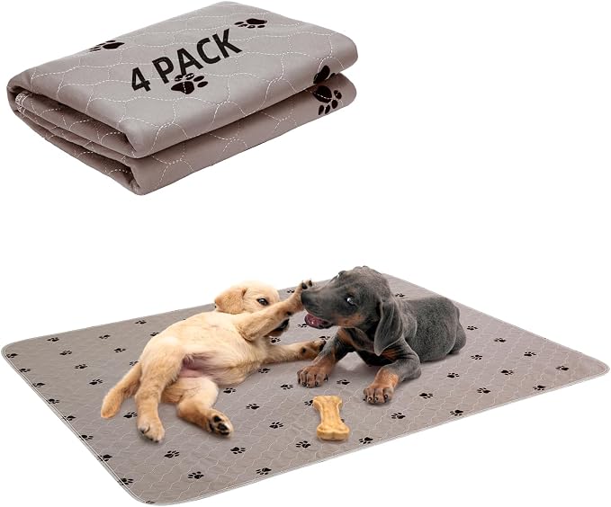 PUPTECK Washable Pee Pads for Dogs - 4 Packs Waterproof Reusable Puppy Potty Training Pads Whelping Mat 24" x 36”- Fast Absorption Non-Slip Pet Food Feeding Mat - Pad for Small Animals