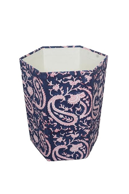 Generic 3.3 Gallon Cotton Hand Block Printed Paper Waste Basket |Small Decorative Trash Can for Housewarming Gifts in Living Room, Bedroom, Bathroom | Eco-Friendly, Plastic-Free (1, BLUE PINK MUKAT)