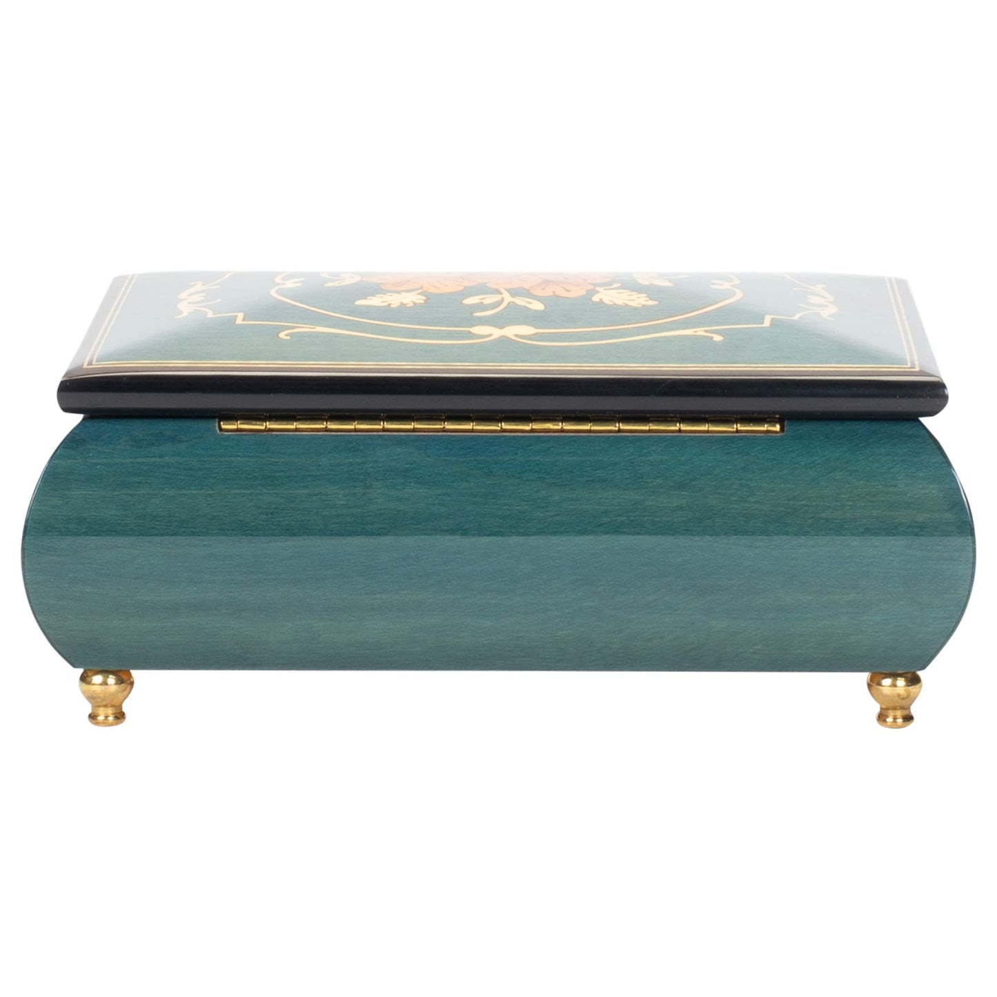 Flower Dark Blue Italian Hand Crafted Inlaid Wood Music Box Plays Swan Lake