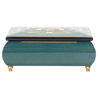 Flower Dark Blue Italian Hand Crafted Inlaid Wood Music Box Plays Swan Lake