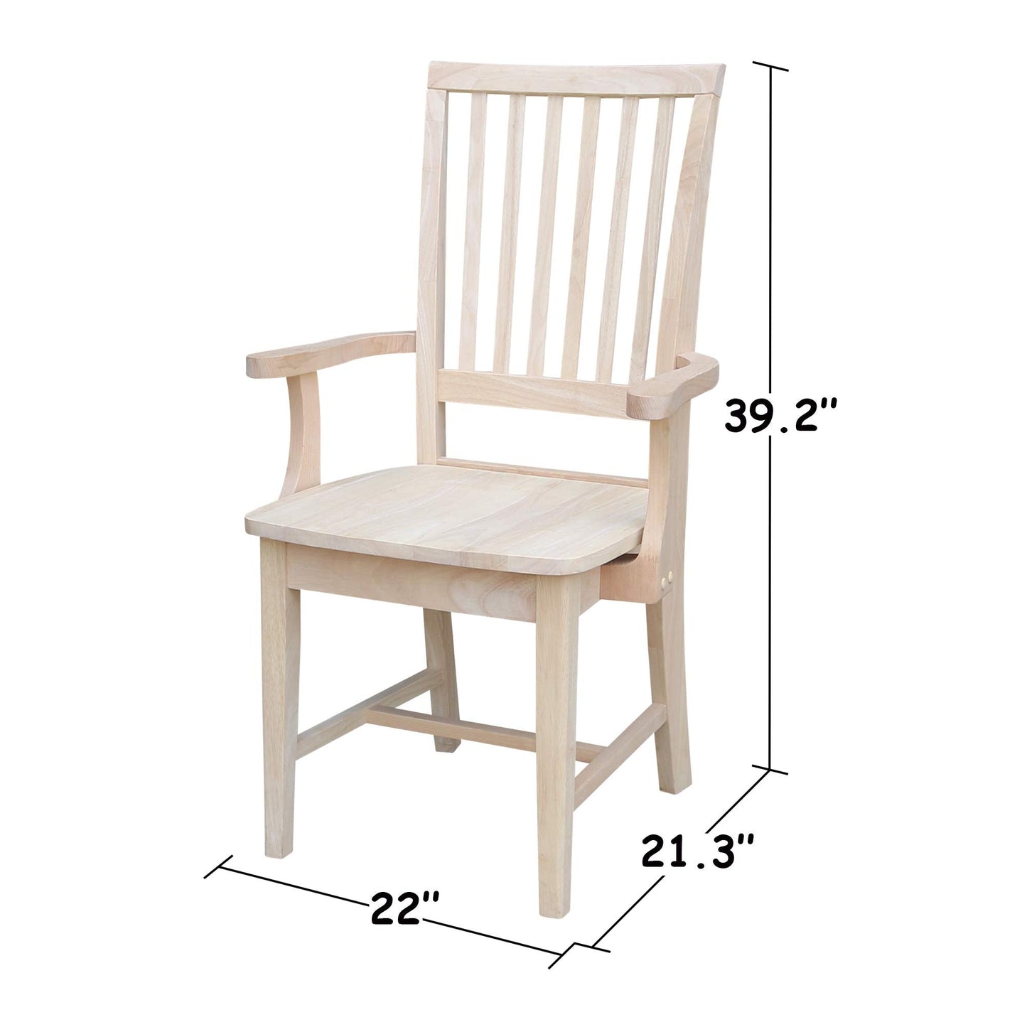 International Concepts Mission Side Chair with Arms, Solid Parawood, Unfinished