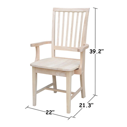 International Concepts Mission Side Chair with Arms, Solid Parawood, Unfinished