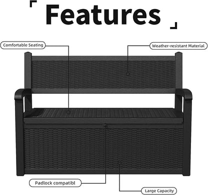 80 Gallon Outdoor Storage Bench Deck Box Waterproof Lockable,Outdoor Storage Furniture for Patio,Garden and Porch,Tools and Cushions（Black）