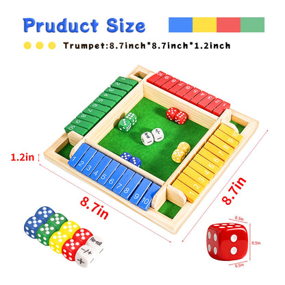 Elanbells Shut The Box Dice Game for 2-4 Player Wooden Dice Game Math Games Close The Box Family Dice Board Games for Kids Adults, Tabletop Version Games for Classroom, Home, Easter Day, Party or Pub