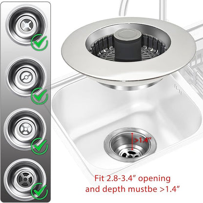 3 in 1 Kitchen Sink Stopper, Pop Up Kitchen Sink Drain Strainer,