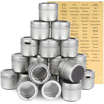 Juvale 20 Pack Magnetic Spice Containers for Refrigerator with 94 Labeling Stickers, Seasoning Jars with Clear Sift and Pour Top Lids (3.4 oz Magnetic Spice Jars)