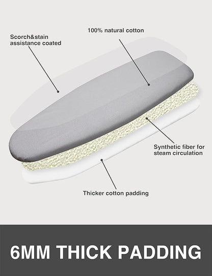 Ironing Board Cover and Pad 18"x49" Extra Wide Natural Cotton, Scorch and Stain