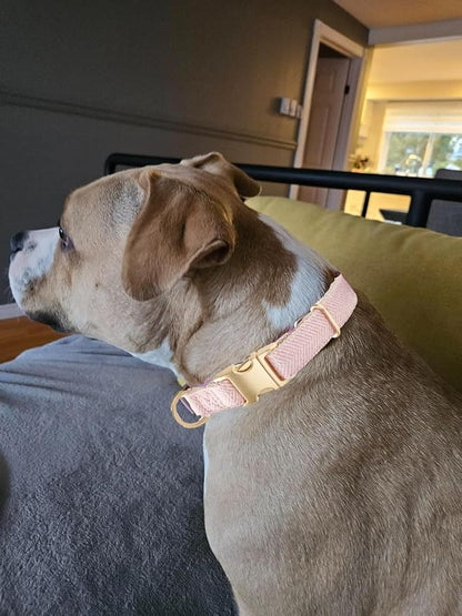 Soft Cotton Hemp Dog Collar with Metal Buckle Adjustable Tweed Dog Collars for Female Small Medium Large Dogs(Pink,Small)
