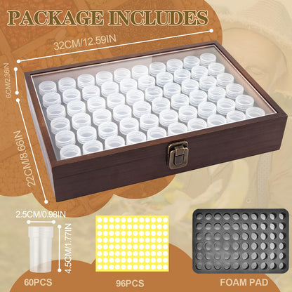 Wooden Seed Storage Organizer, 60 Slots Pine Wood Box with 96 Labels & Foam Inserts, Professional Saver Kit for Gardeners – Container for Flower/Vegetable Seeds