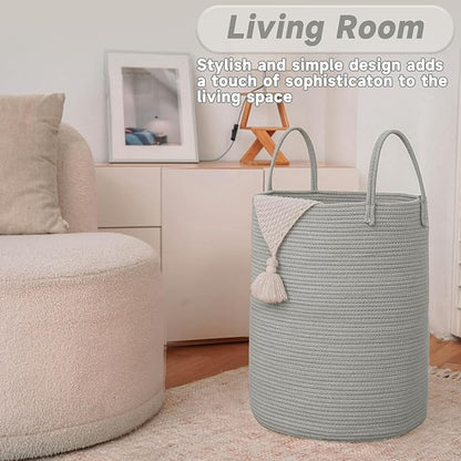 Large Woven Laundry Basket Hamper, 80L Cotton Rope Storage Bin