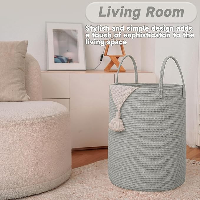 Large Woven Laundry Basket Hamper, 100L Cotton Rope Storage Bin