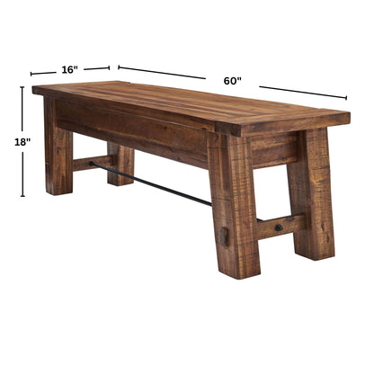 Alaterre Furniture Durango 60 Inch Solid Wood Entryway Organizer - Modern Farmhouse Bench with Metal Accent Bar for Entryway, Dining Room, Kitchen, or Bedroom (Natural)