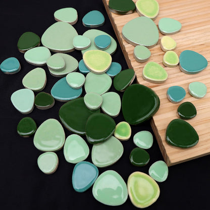 Yatinkim 500g Ceramic Mosaic Tiles Irregular Broken Porcelain Pieces DIY Decoration Green Pebble Oval Crafts Art Projects Glazed Supplies Plates Pool Flowerpots Stone Material