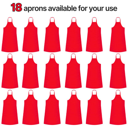 Syhood 18 Pack Bib Apron Bulk Unisex Plain Adjustable Apron with Pocket for Chef Cook Craft Kitchen Painting(Red)