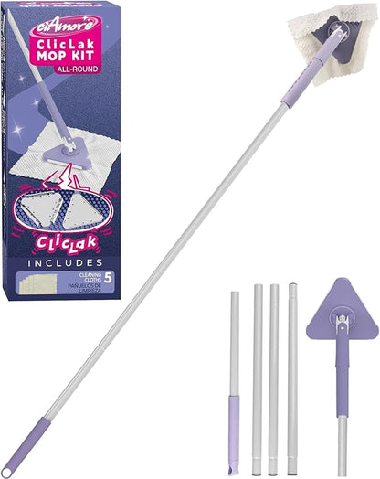 ClicLak Wall Cleaner Mop, Instantly Attach & Remove Cloth Touch-Free,