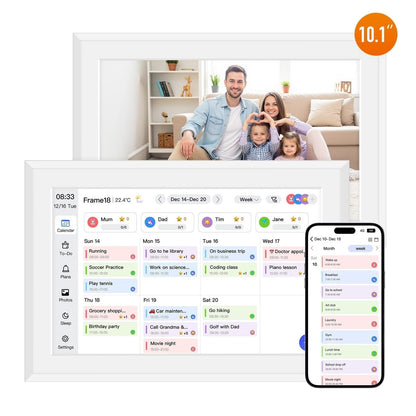 10.1" Smart Digital Calendar and Cloud Photo Frame Wall Planner with Chore Charts Meal Planning 32GB Storage 1280x800P IPS Touchscreen Desk Calendar Interactive Display for Family Schedules White