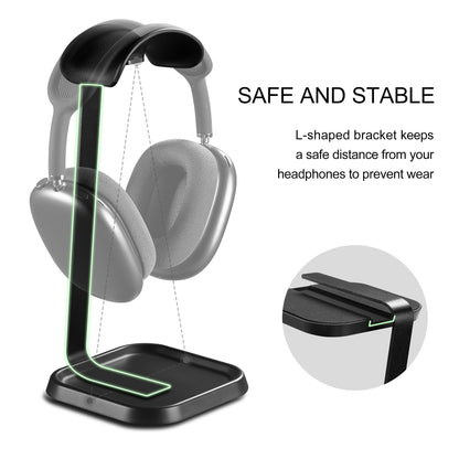 QinCoon Headphone Stand, Curved Headset Stand with Storage Tray, Gaming Headset Holder for AirPods Max, AirPods Max 2, AirPods, AirPods Pro, Beats, Bose, Sony and More (Black)