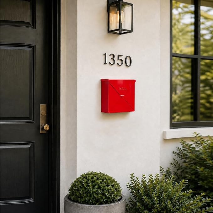 NACH Mailboxes for Outside Wall Mount, 10 x 10 x 4 inch Red Mail Boxes for House Outside, Waterproof Mailboxes for Outside - Chicago Style Mail Box