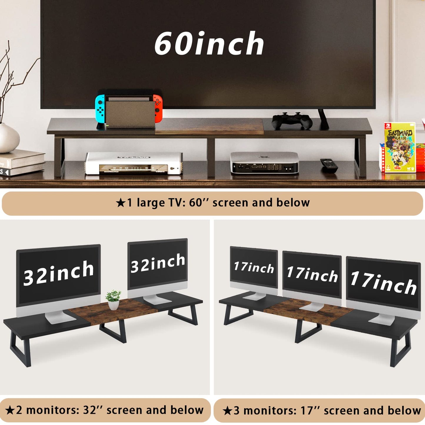 TEAMIX 42 inch Large Dual Monitor Riser, Extra Long Monitor Stand Riser for 2 Monitors, Wood & Steel Desktop Riser Desk Organization Home Office (Black+Brown, 42 inch)